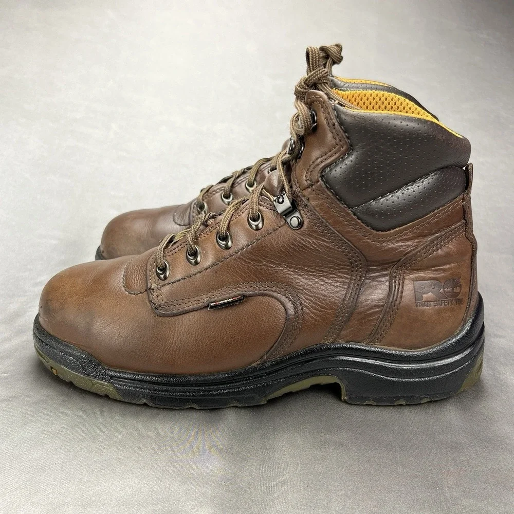 Timberland Pro‎ Brown Leather Steel Toe Work Boots -Mens Size 8 - ASTM F2413-05